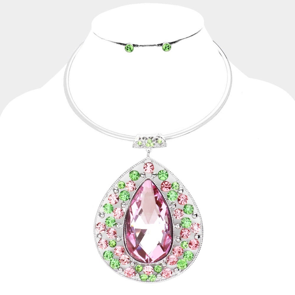 COPY - Crystal Teardrop Pave Evening Necklace